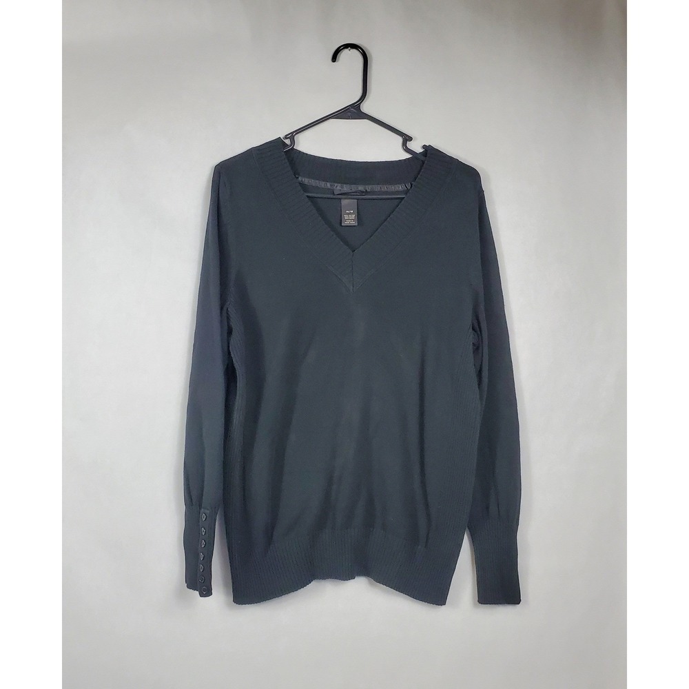 Lane Bryant Womens Black V-Neck Cotton Blend Sweater Button Cuff Size 14/16
